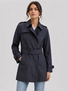 ROPÉ E'ternité Double Breasted Trench Coat in Navy Blue